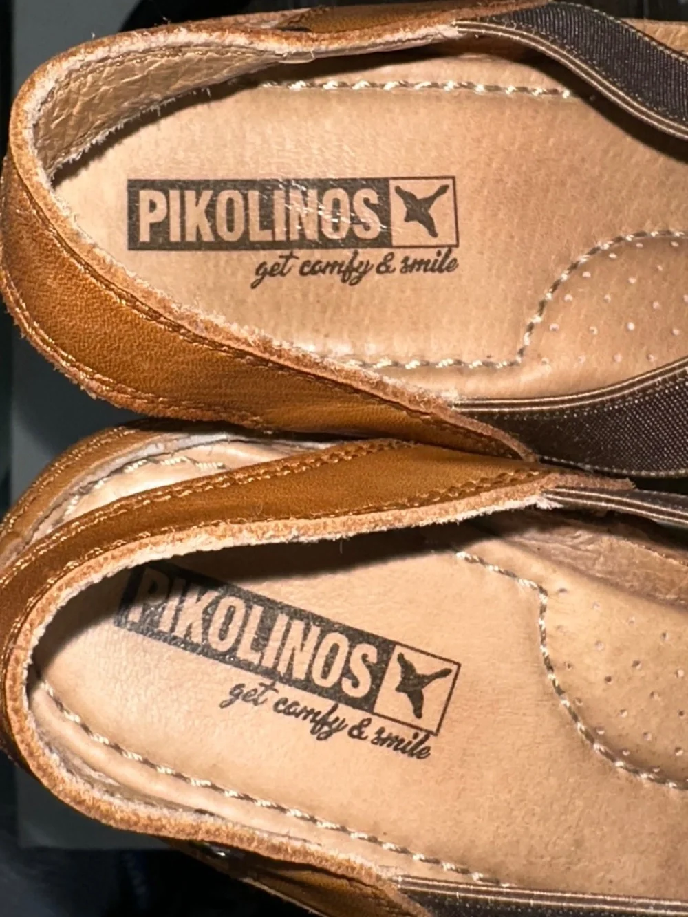 PIKOLINOS Brown Leather Wedge Elastic Espadrille Benidorm size 38 EU 7.5/8 US